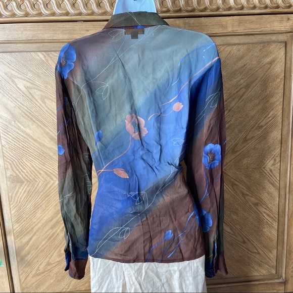 Georgiou Vintage brown blue floral sheer blouse - Picture 8 of 9